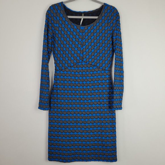 Plenty by Tracy Reese Dresses & Skirts - Plenty by Tracy Reese Blue Gray Geometric Stripe Stretch Sheath Dress M